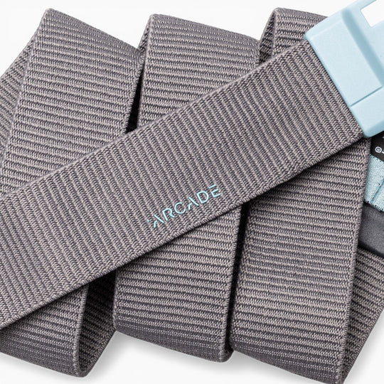Patch detail on the Polar Mag magnetic stretch belt in Charcoal/Cove by Arcade Belts
